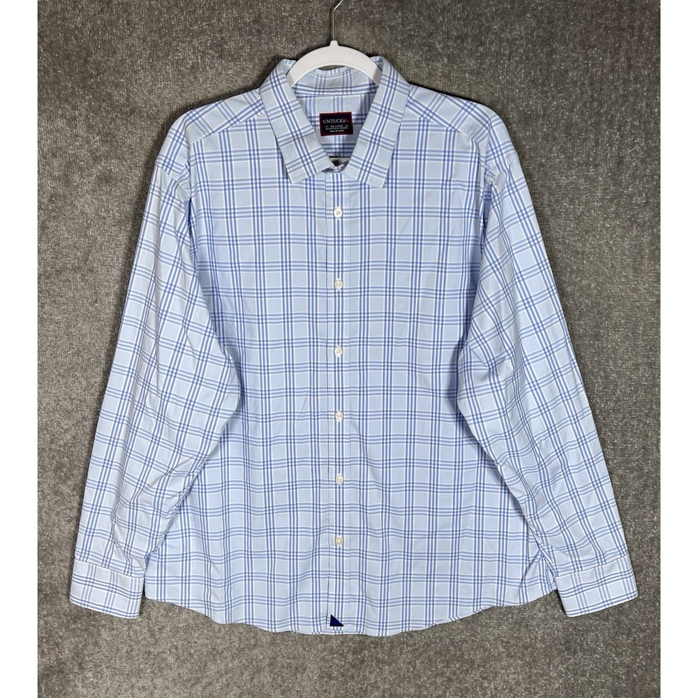 Untuckit Long Sleeve Button Up Shirt Mens Size XXL Blue Pink Nylon Stretch - Picture 1 of 6